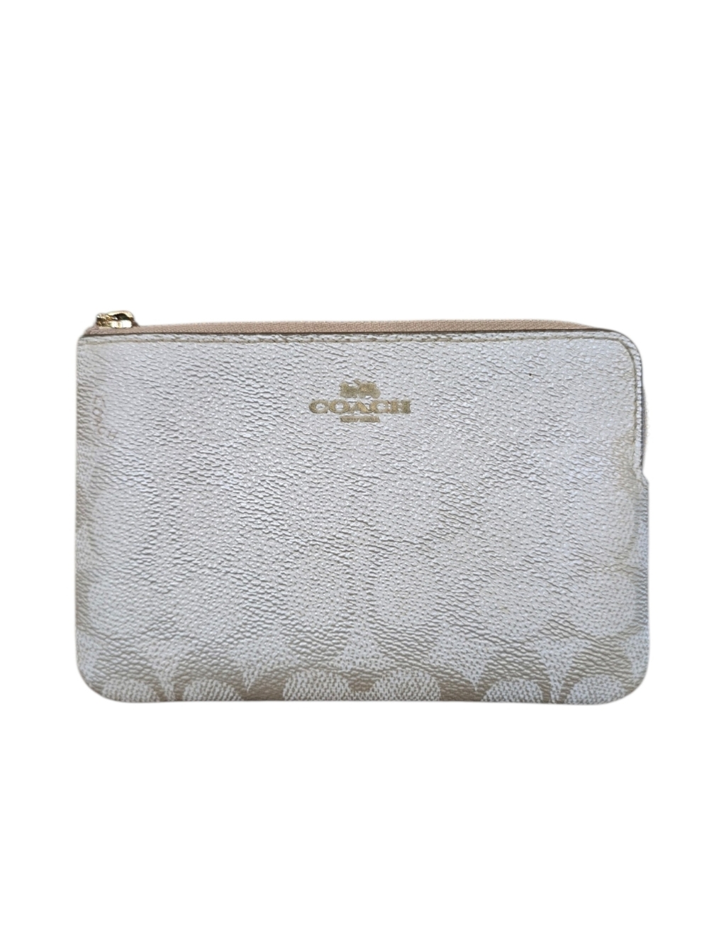 Coach Metallic Silver Signature Zip Wristlet